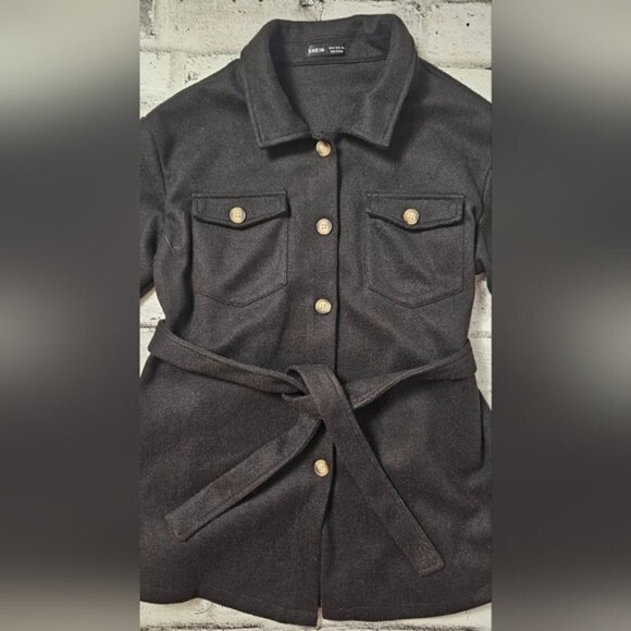 SHEIN Clasi Flap Detail Single Breasted Belted Overcoat - Picture 7 of 10